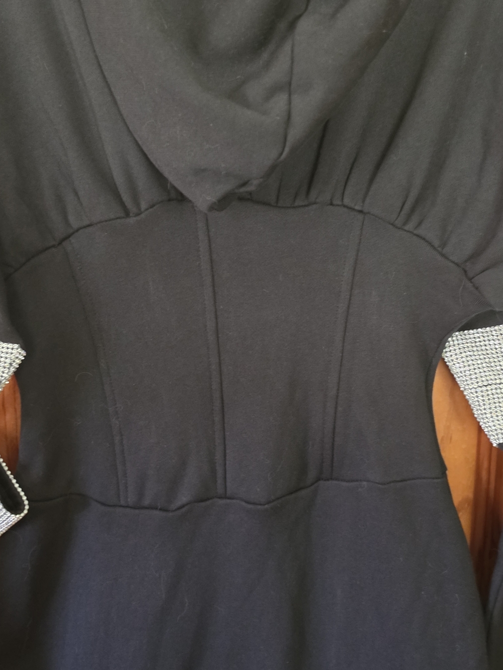 AKIRA Black Hooded Pullover with Corset Front and Rhinestone Trim - Picture 12 of 16